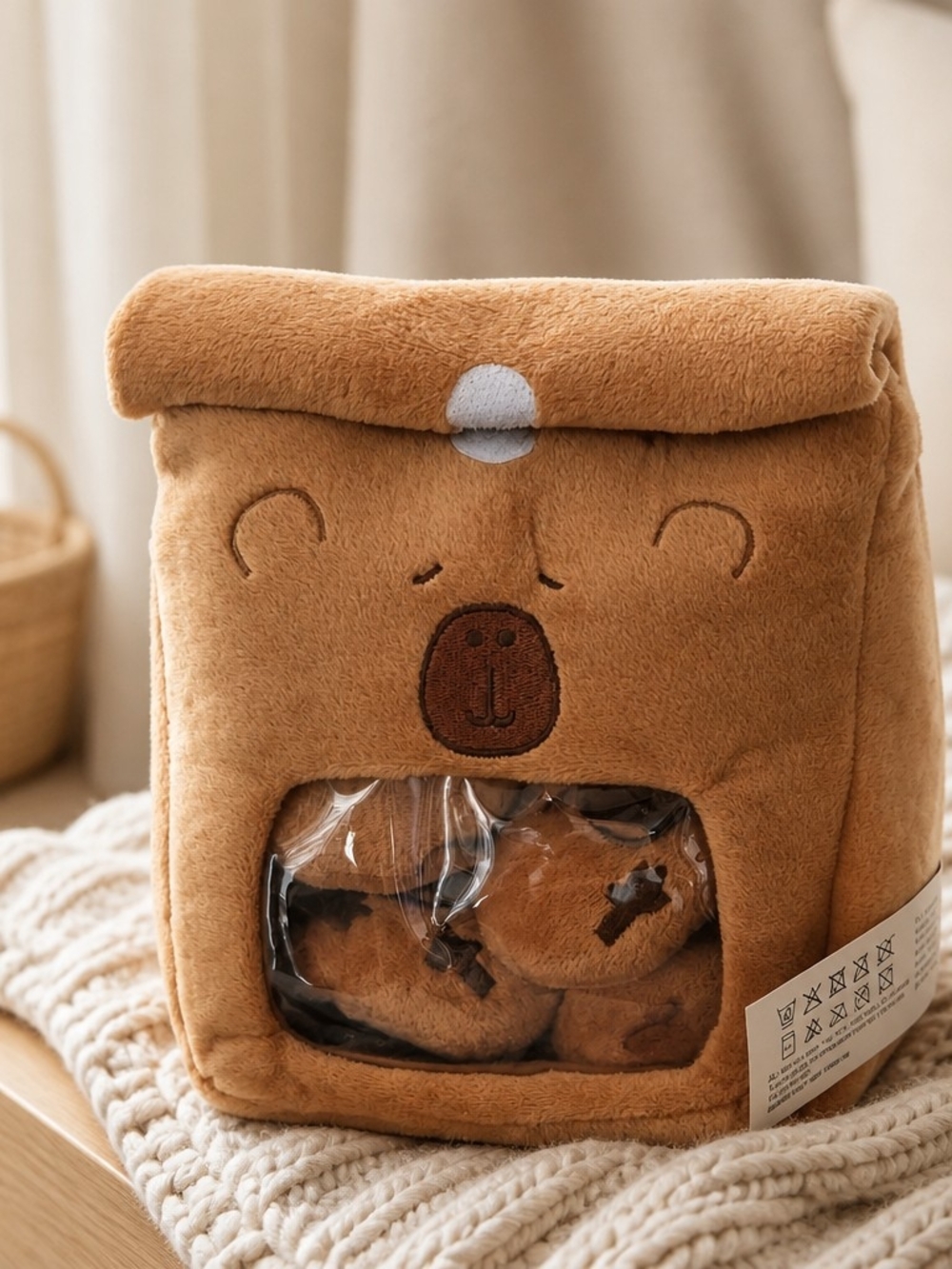 Capibara Plush Pet Toy Set in Pouch in Warm Brown